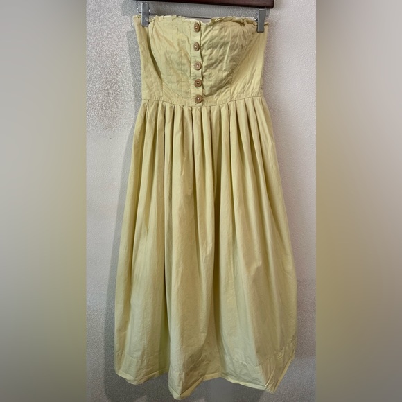 Free People Women Green Pleated Smocked Spaghetti Strap Square Neck Midi Dress - Picture 4 of 6